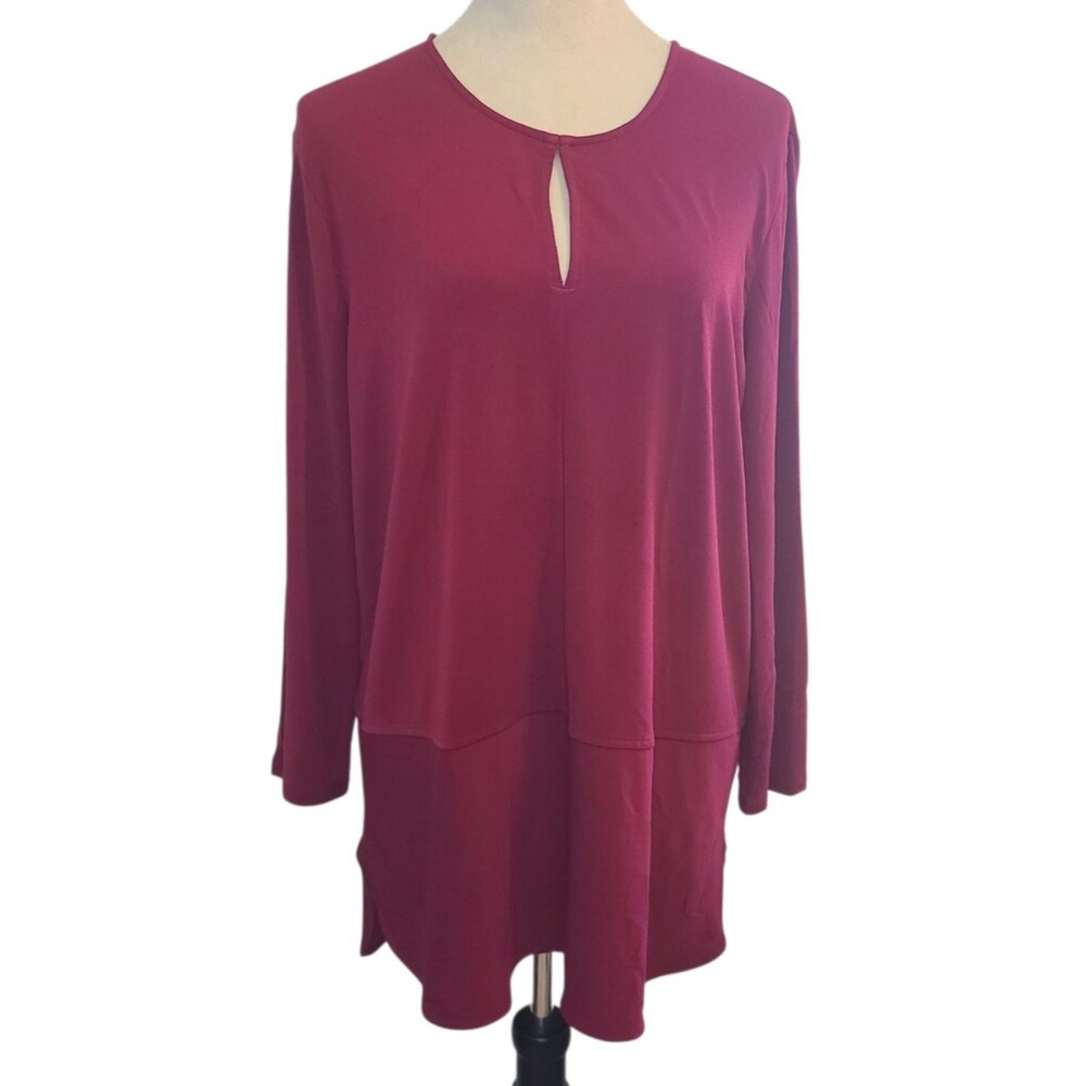 Lauren Ralph Lauren Womens XL Red 3/4 Sleeve Tunic Blouse Soft Minimalist Party - Picture 1 of 13